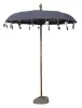  Product image 1 of the product “Bali umbrella, Dark Grey 2 with wooden coins and gold leaves hanging around the edge. Approx. 190cm dia. and 250cm height ”